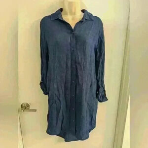 Prana Blue Scheena Long Sleeve Collard Tunic Size S
